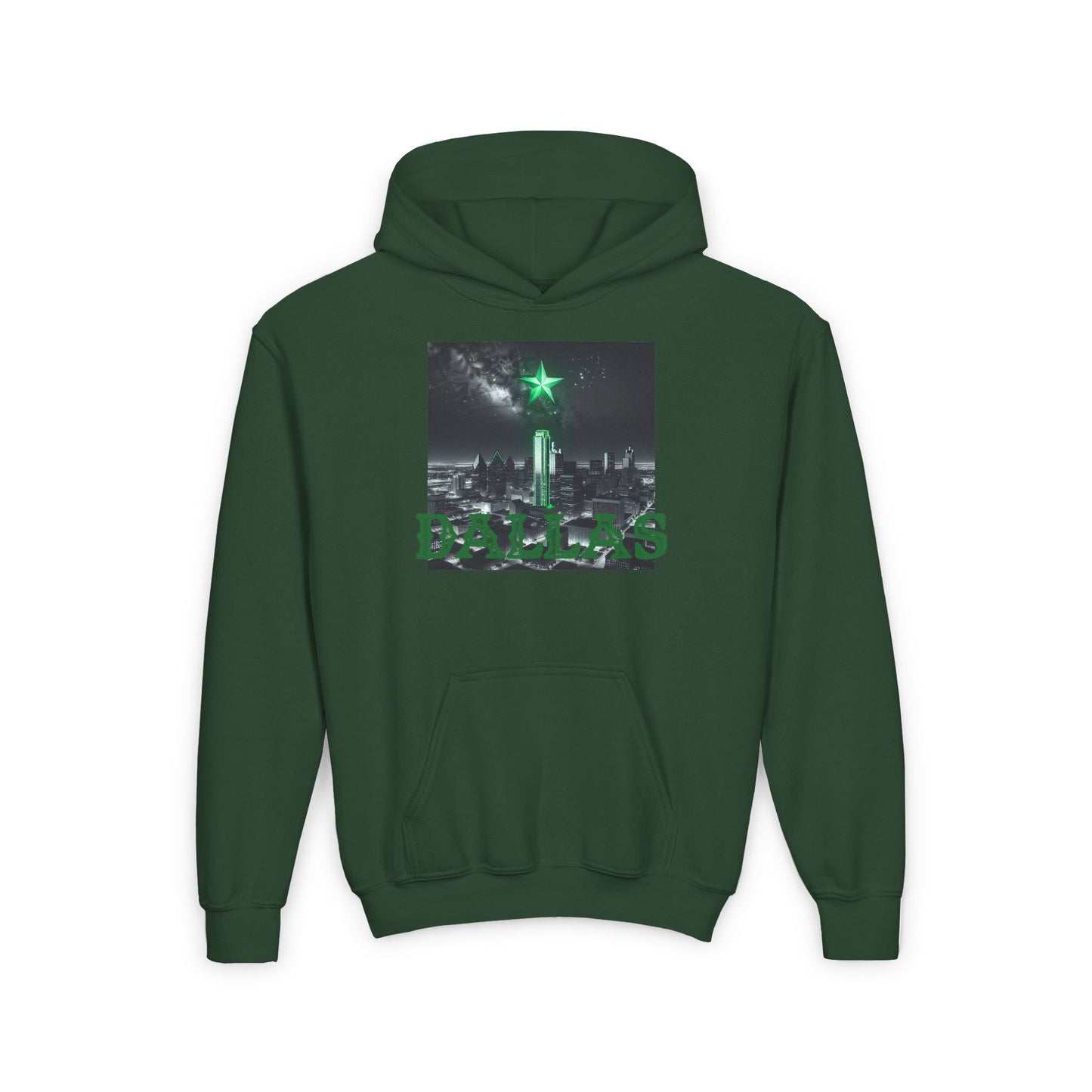 DALLAS Youth Hooded Sweatshirt - Retro Graphic Design for City Pride