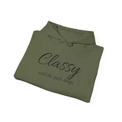 Classy Until the Puck Drops Hoodie - Unisex Heavy Blend™ Sweatshirt for Hockey Lovers