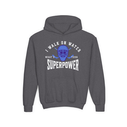 I Walk On Water Youth Hooded Sweatshirt - Superpower Theme for Young Athletes