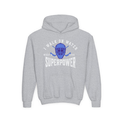 I Walk On Water Youth Hooded Sweatshirt - Superpower Theme for Young Athletes