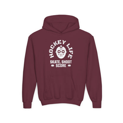 Youth Hockey Life Hoodie - Skate, Shoot, Score