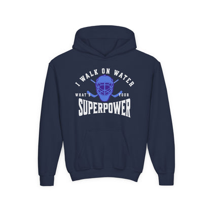 I Walk On Water Youth Hooded Sweatshirt - Superpower Theme for Young Athletes