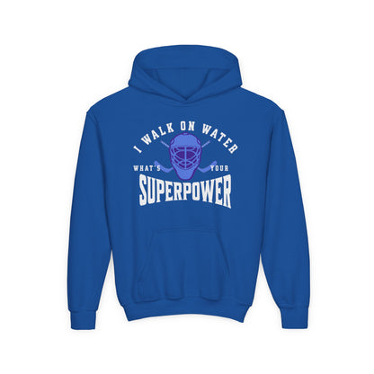 I Walk On Water Youth Hooded Sweatshirt - Superpower Theme for Young Athletes