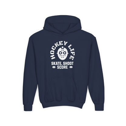 Youth Hockey Life Hoodie - Skate, Shoot, Score