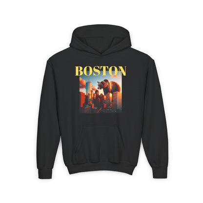 BOSTON Youth Hooded Sweatshirt - Retro Graphic Design for City Pride
