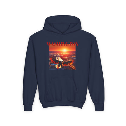 WASHINGTON Youth Hooded Sweatshirt - Retro Graphic Design for City Pride