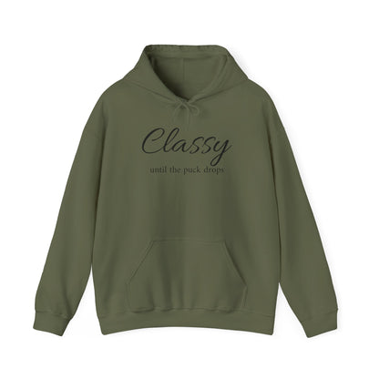Classy Until the Puck Drops Hoodie - Unisex Heavy Blend™ Sweatshirt for Hockey Lovers