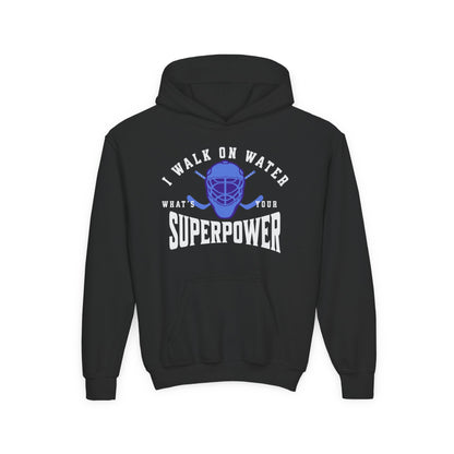 I Walk On Water Youth Hooded Sweatshirt - Superpower Theme for Young Athletes