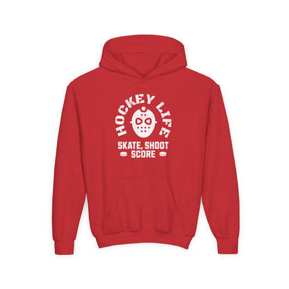 Youth Hockey Life Hoodie - Skate, Shoot, Score