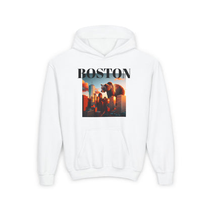 BOSTON Youth Hooded Sweatshirt - Retro Graphic Design for City Pride
