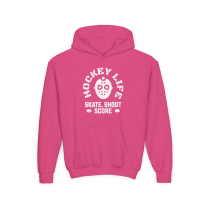 Youth Hockey Life Hoodie - Skate, Shoot, Score