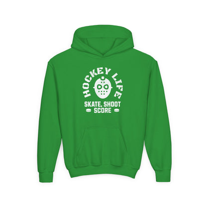 Youth Hockey Life Hoodie - Skate, Shoot, Score
