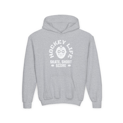 Youth Hockey Life Hoodie - Skate, Shoot, Score